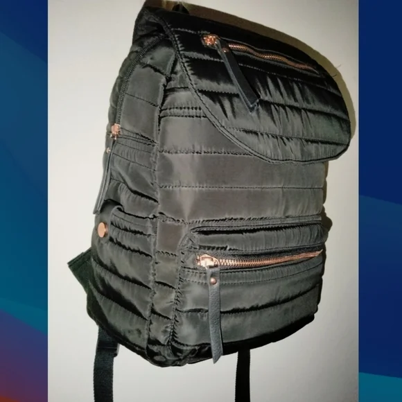 Black & Rose Gold Accent (Designer Inspired) Puffer Travel/Work/School Backpack - Picture 3 of 16